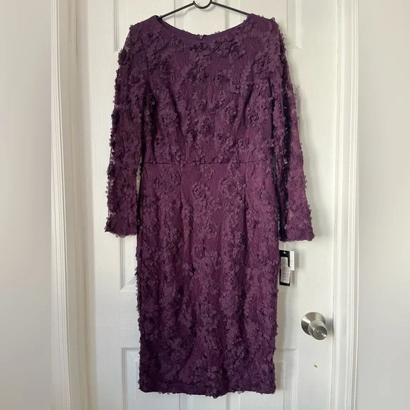 Xscape Purple Floral Lace Soutache Sheath Dress Size 12 NWT